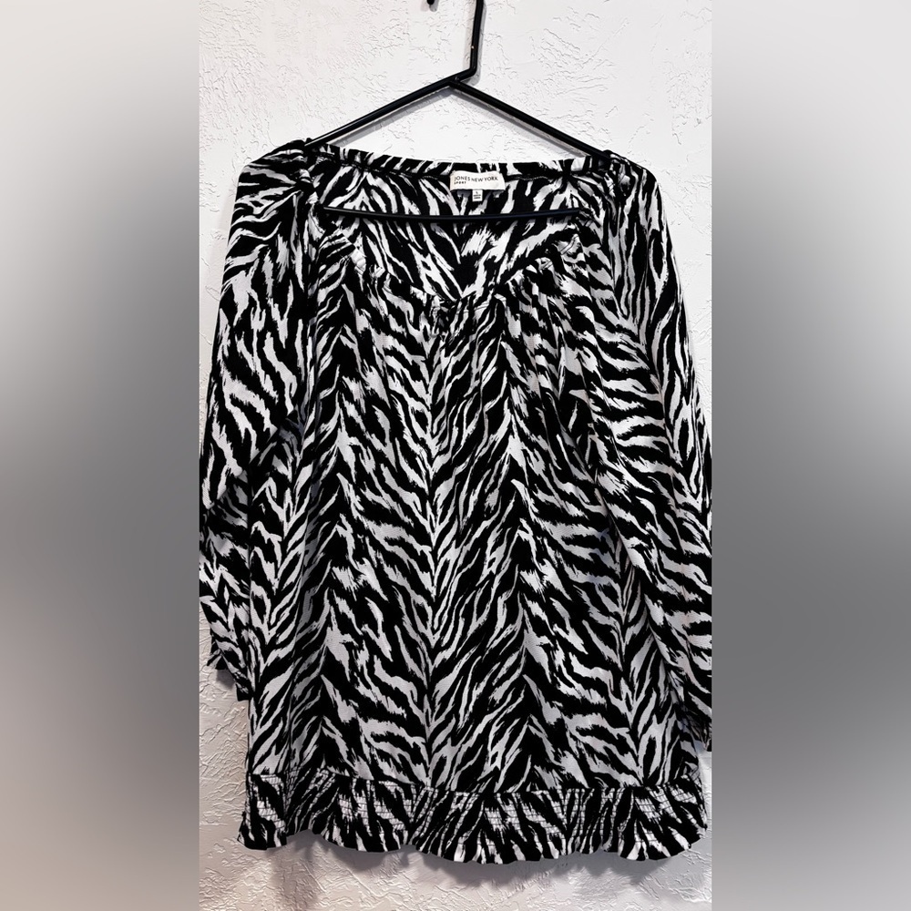 Jones New York Sport Sheer Zebra Print Blouse L